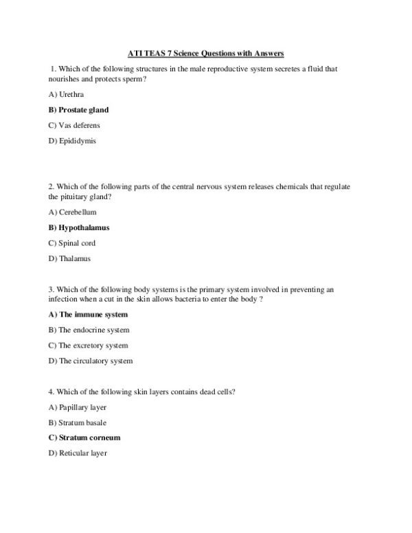 ATI Science TEAS Exam with Answers (106 Solved Questions)