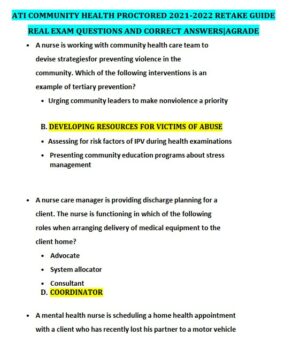 2021-2022 ATI Community Health Proctored Exam with Answers (58 Solved Questions)