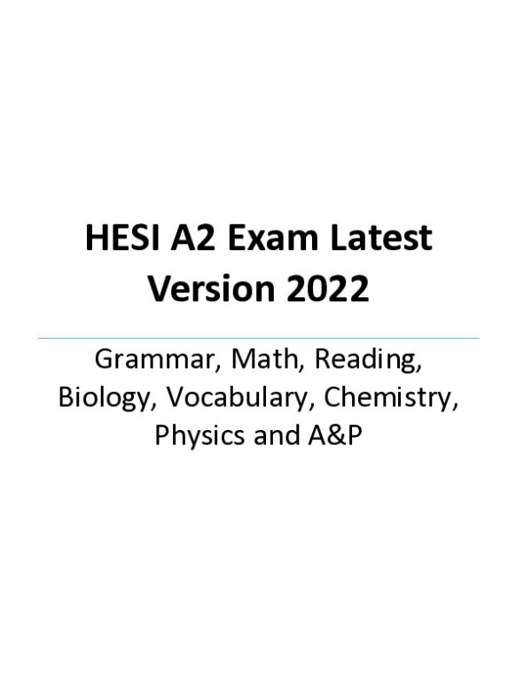 2022 HESI Vocabulary A2 Exam With Answers (50 Solved Questions)