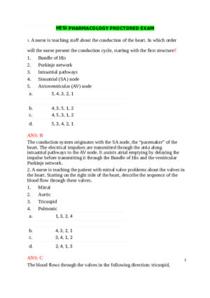 HESI Pharmacology Proctored Exam With Answers (16 Solved Questions)