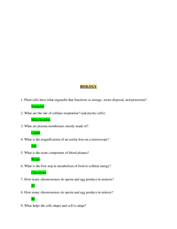 2022 HESI Biology A2 Exam With Answers (25 Solved Questions)