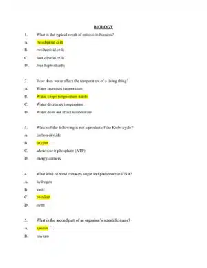 HESI Biology A2 Exam Version 1 With Answers (30 Solved Questions)