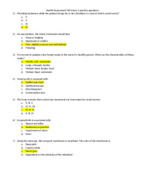 NR302 Health Assessment Exam 2 Practice Question With Answers (10 Solved Questions)