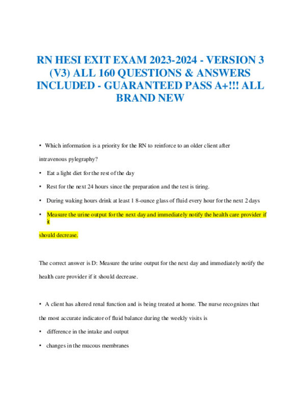 2023-2024 HESI RN Child Care Exit Exam Version 3 With Answers (160 Solved Questions)