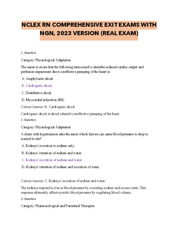 2023 NCLEX RN Physiology Comprehensive Exit Exam With NGN With Answers (30 Solved Questions)