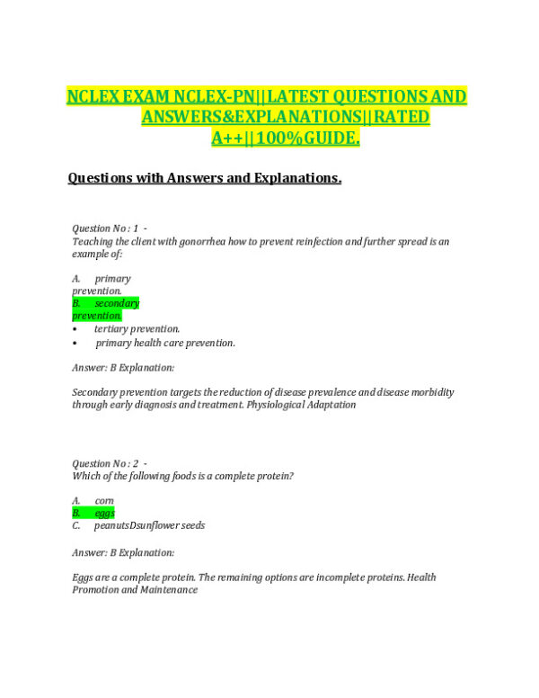 2023 NCLEX PN Physiological NGN Exam With Answers (200 Solved Questions)