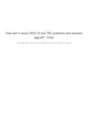 2022 HESI Nevada State College RN Management Information System Exit Real Exam Version 3 With Answers (161 Solved Questions)