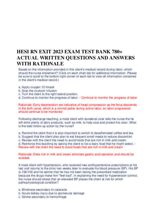 2023 HESI RN Pediatrics Exit Exam Test Bank With Answers (490 Solved Questions)