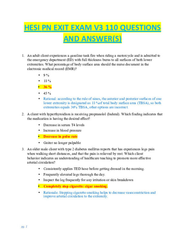 HESI PN Clinical Analysis Exit Exam Version 3 With Answers (100 Solved Questions)