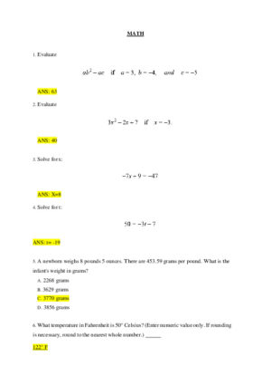 HESI Mathematics A2 Entrance Exam With Answers (50 Solved Questions)