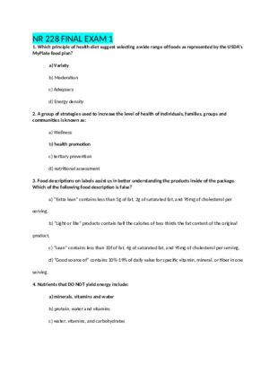NR228 Nutrition Final Exam With Answers (40 Solved Questions)