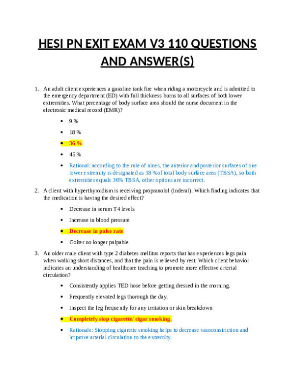 2021 HESI PN Clinical Analysis Exit Exam Version 3 With Answers (100 Solved Questions)
