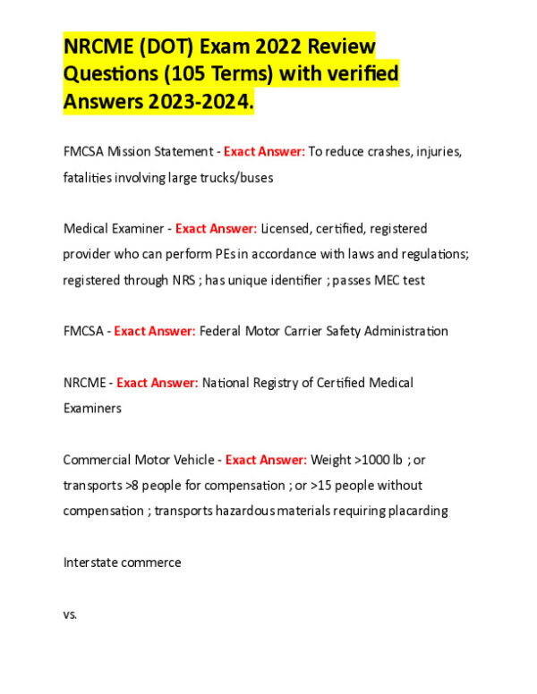 2022-2024 NRCME Pharmacology Review Questions With Answers (96 Solved Questions)