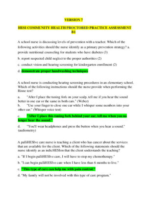 2021 HESI Community Health Proctored Exam Version 7 With Answers (50 Solved Questions)