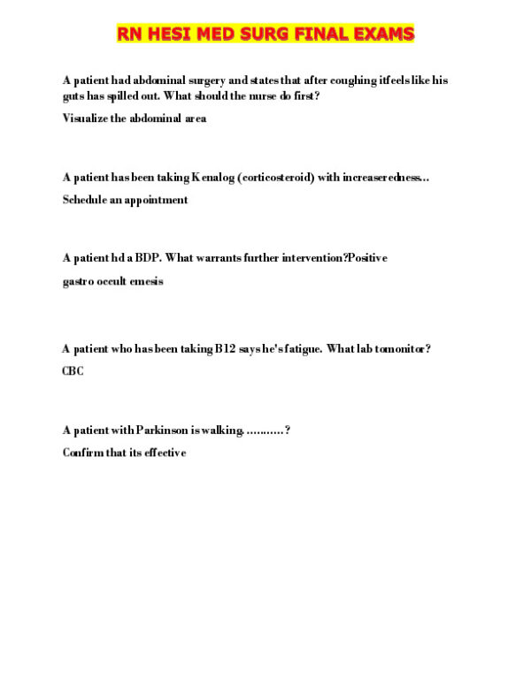 HESI RN Medical Surgical Final Exam With Answers (105 Solved Questions)