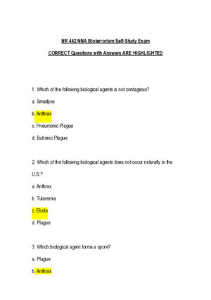 NR442 NNA Bioterrorism Self Study Exam With Answers (10 Solved Questions)