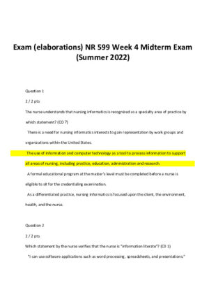 2022 NR599 Prairie State College MIS Midterm Exam Week 4 With Answers (15 Solved Questions)
