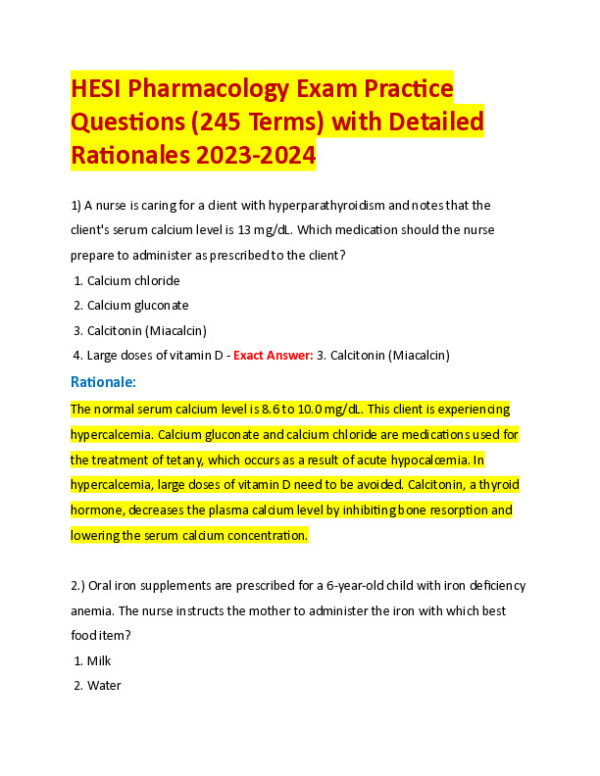 2023-2024 HESI Pharmacology Practice Question With Answers (245 Solved Questions)