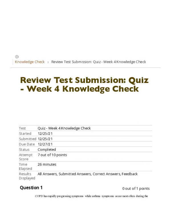NRNP6568 Clinical Analysis Review Test Submission Week 4 With Answers (10 Solved Questions)