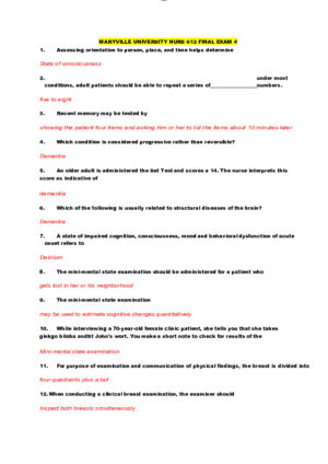 NURS612 Maryville University Pathophysiology Final Exam With Answers (114 Solved Questions)