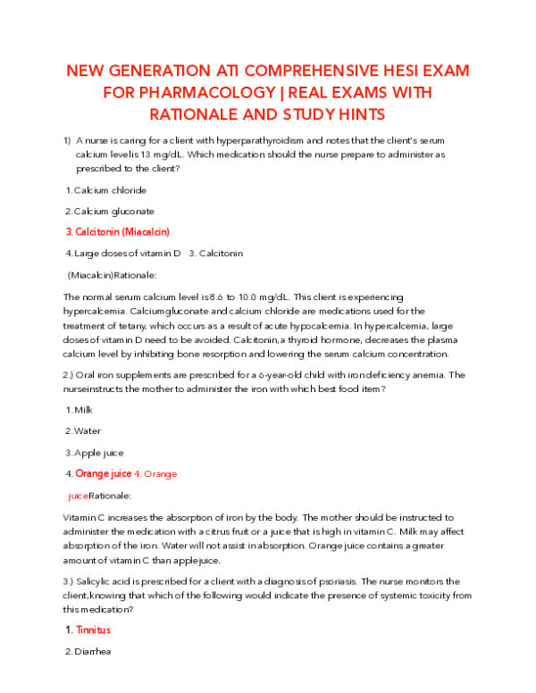 HESI Pharmacology Comprehensive Real Exam With Answers (245 Solved Questions)