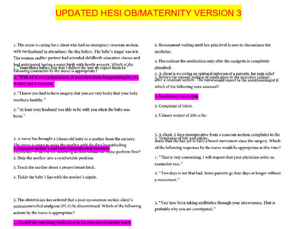 HESI Maternity OB Version 3 With Answers (100 Solved Questions)