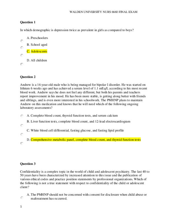 2021 NURS6660 Walden University Clinical Analysis Final Exam With Answers (75 Solved Questions)