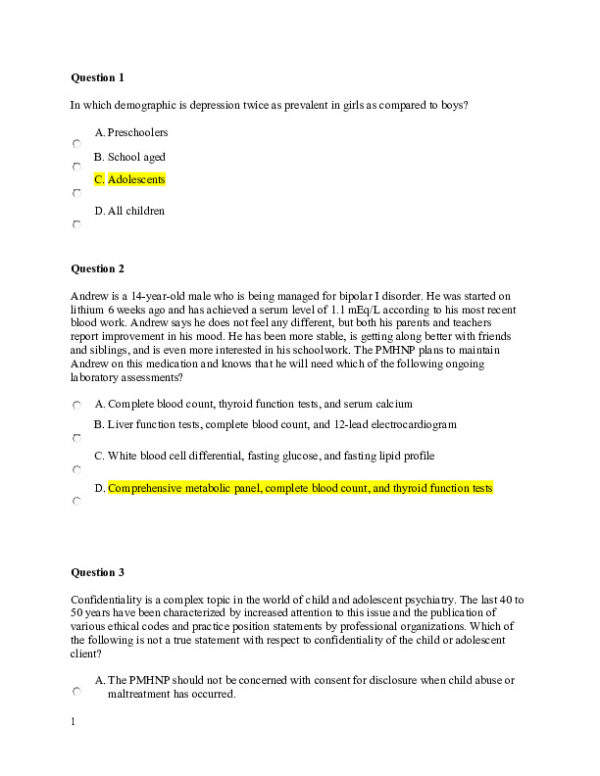 NURS6660 Walden University Psychology Final Exam With Answers (75 Solved Questions)
