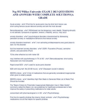2023 NSG552 Wilkes University Pharmacology Exam 2 With Answers (75 Solved Questions)