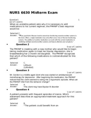 2021 NURS6630 Walden University Psychopharmacologic Midterm Exam With Answers (76 Solved Questions)