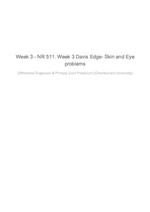 NR511 Chamberlain University Differential Diagnosis and Primary Care Practicum Week 3 With Answers (60 Solved Questions)