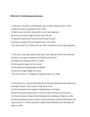 2023 HESI PN Pediatrics Comphensive Predictor Exit Exam Version 4 With Answers (401 Solved Questions)