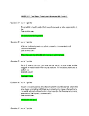 NURS6512 Health Assessment Final Exam With Answers (100 Solved Questions)