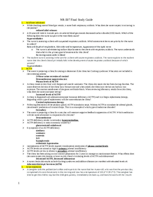 NR507 Pathophysiology Final Exam Study Guide With Answers (388 Solved Questions)