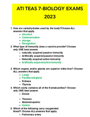 2023 ATI Biology Teas Exam with Answers (27 Solved Questions)