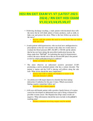2023-2024 HESI RN Anatomy and Physiology Exit Exam Version 1 to Version 7 With Answers (824 Solved Questions)