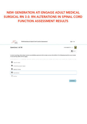 ATI RN Engage Adult Medical Surgical Alterations in Spinal Cord Function Assessment Result 3.0 With Answers (30 Solved Questions)