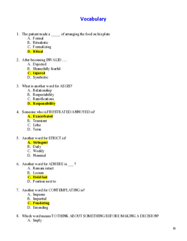 HESI Vocabulary A2 Exam Version 2 With Answers (55 Solved Questions)