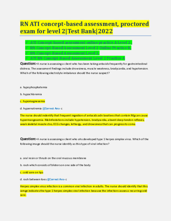 2022 ATI RN Clinical Analysis Concept Based Assessment Proctored Exam With Answers (365 Solved Questions)