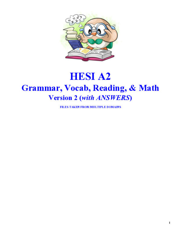 HESI Grammar A2 Exam Version 2 With Answers (55 Solved Questions)