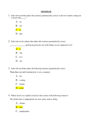 HESI Grammar A2 Entrance Exam With Answers (50 Solved Questions)