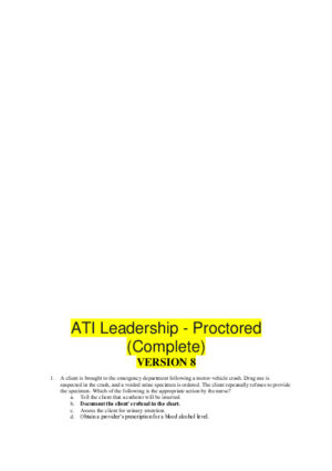 ATI Leadership Proctored Exam with Answers (280 Solved Questions)