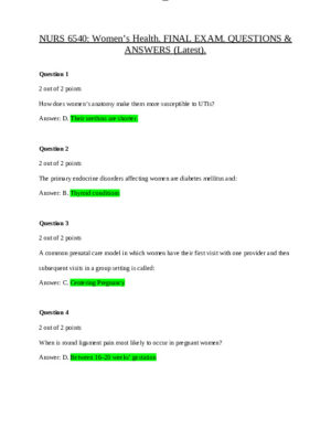 NURS6540 Health Assessment Final Exam With Answers (51 Solved Questions)