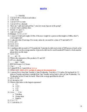 HESI Mathematics A2 Exam Version 2 With Answers (54 Solved Questions)