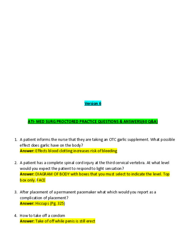 ATI Medical Surgical Proctored Exam with Answers (61 Solved Questions)
