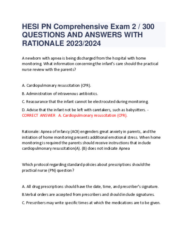 2023-2024 HESI PN Prenatal Comprehensive Exam With Answers (86 Solved Questions)