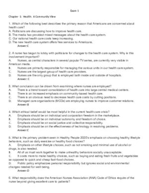 NR442 Community Health Nursing Exam 1 Practice Questions Instructor With Answers (150 Solved Questions)