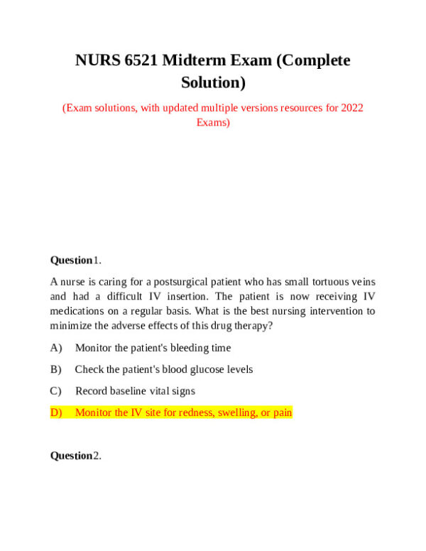 2022 NURS6521 Pharmacology Midterm Exam With Answers (14 Solved Questions)
