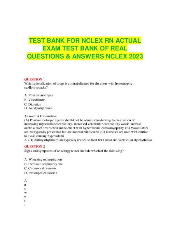 2023 NCLEX RN Pharmacology Test Bank With Answers (862 Solved Questions)