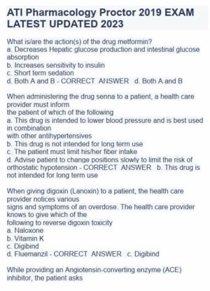 2019-2023 ATI Pharmacology Practice Exam with Answers (115 Solved Questions)